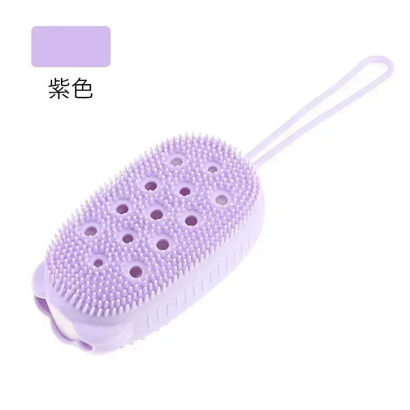 Double Side Silicone Bubble Bath Body Brush with Soap Storage Sponge Massage Scalp Scrubber Skin Clean Shower Exfoliating Mitt