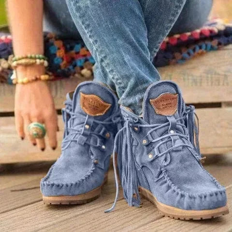 Boots Women 2024 Plus Size Tassel Short Autumn and Winter New Flat Boots Retro Fashion Thick Sole Ankle Keep Women Boots Goth