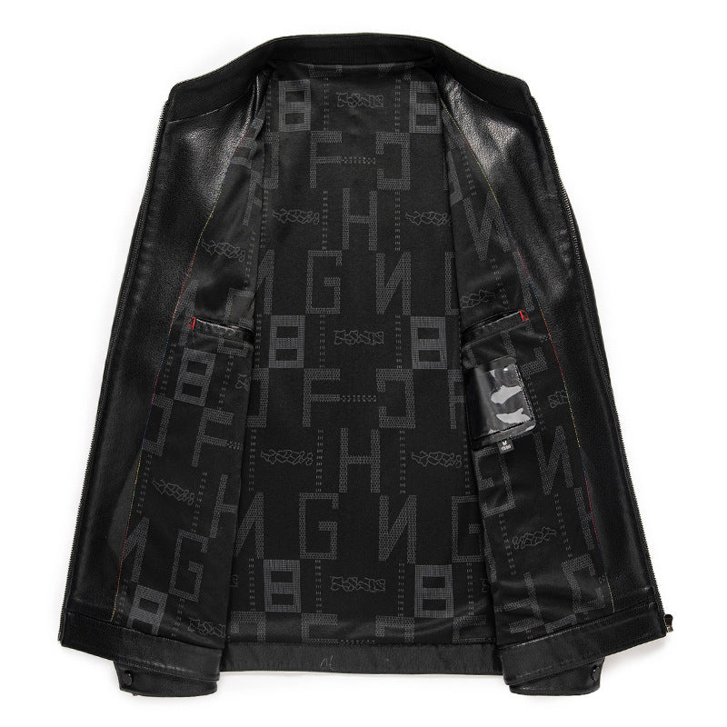 High Quality Leather Jacket Men's Stand Collar Coat