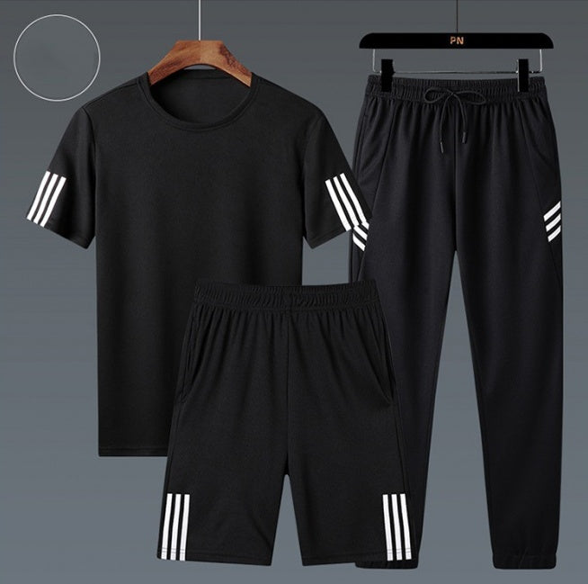 Summer Short-Sleeved T-Shirt Trend Plus Fat Plus Size Fat Casual Loose Three-Piece Summer