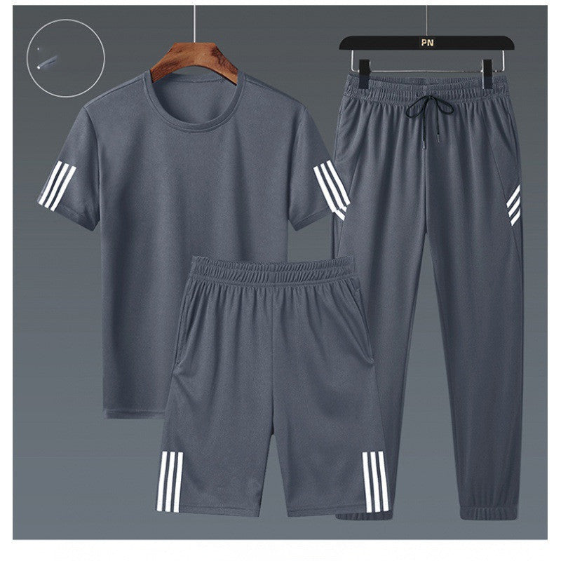 Summer Short-Sleeved T-Shirt Trend Plus Fat Plus Size Fat Casual Loose Three-Piece Summer