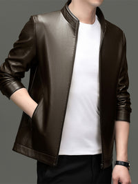 High Quality Leather Jacket Men's Stand Collar Coat