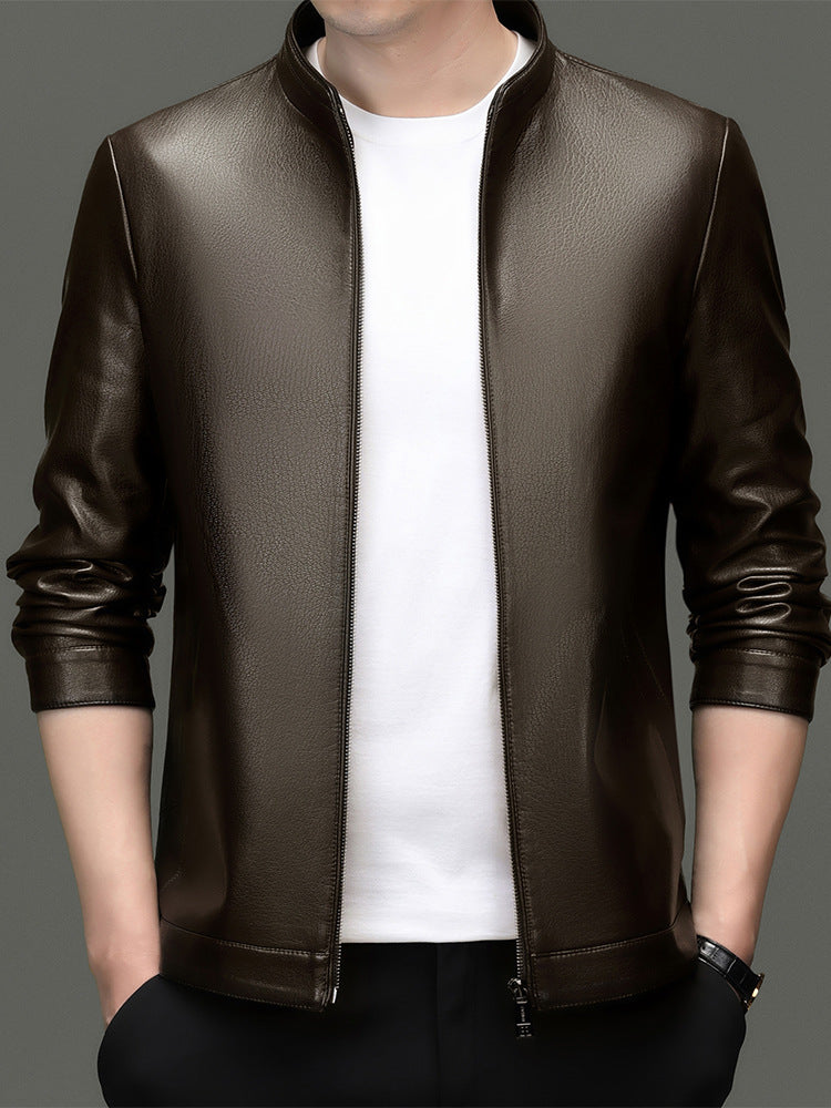 High Quality Leather Jacket Men's Stand Collar Coat