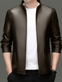 High Quality Leather Jacket Men's Stand Collar Coat
