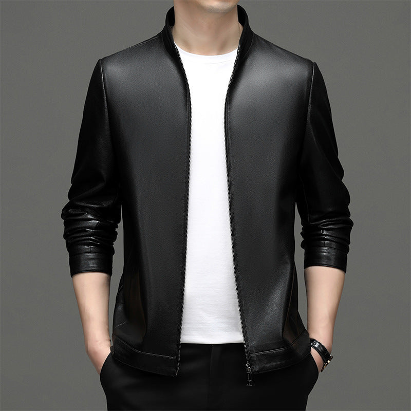 High Quality Leather Jacket Men's Stand Collar Coat