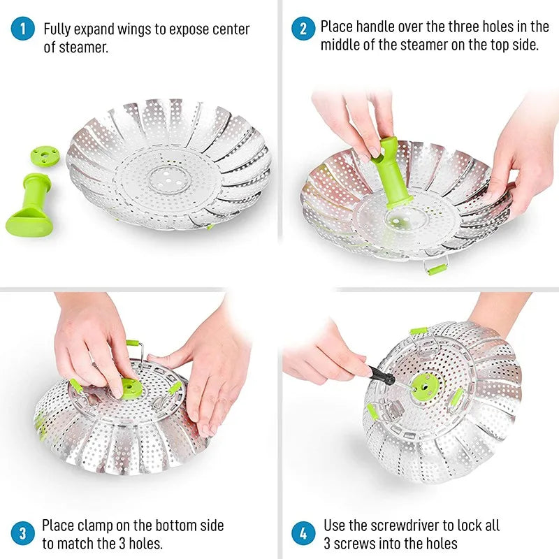 9Inch Stainless Steel Lotus Steaming Tray Folding Food Steamer Vegetable Fruit Food Basket Mesh Steamer Rack Cooking Cookware