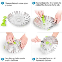 9Inch Stainless Steel Lotus Steaming Tray Folding Food Steamer Vegetable Fruit Food Basket Mesh Steamer Rack Cooking Cookware