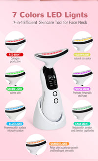 Neck Facial Massager Face Sculpting Tool with Rechargeable Base Microcurrent Beauty Device 7 Color LED Vibration for Skin Care