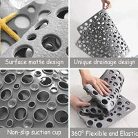 Square Non-slip Bathroom Mat with Suction Cup and Round Hole Design Shower Anti-fall Household Shower Massage Quick Drainage Mat
