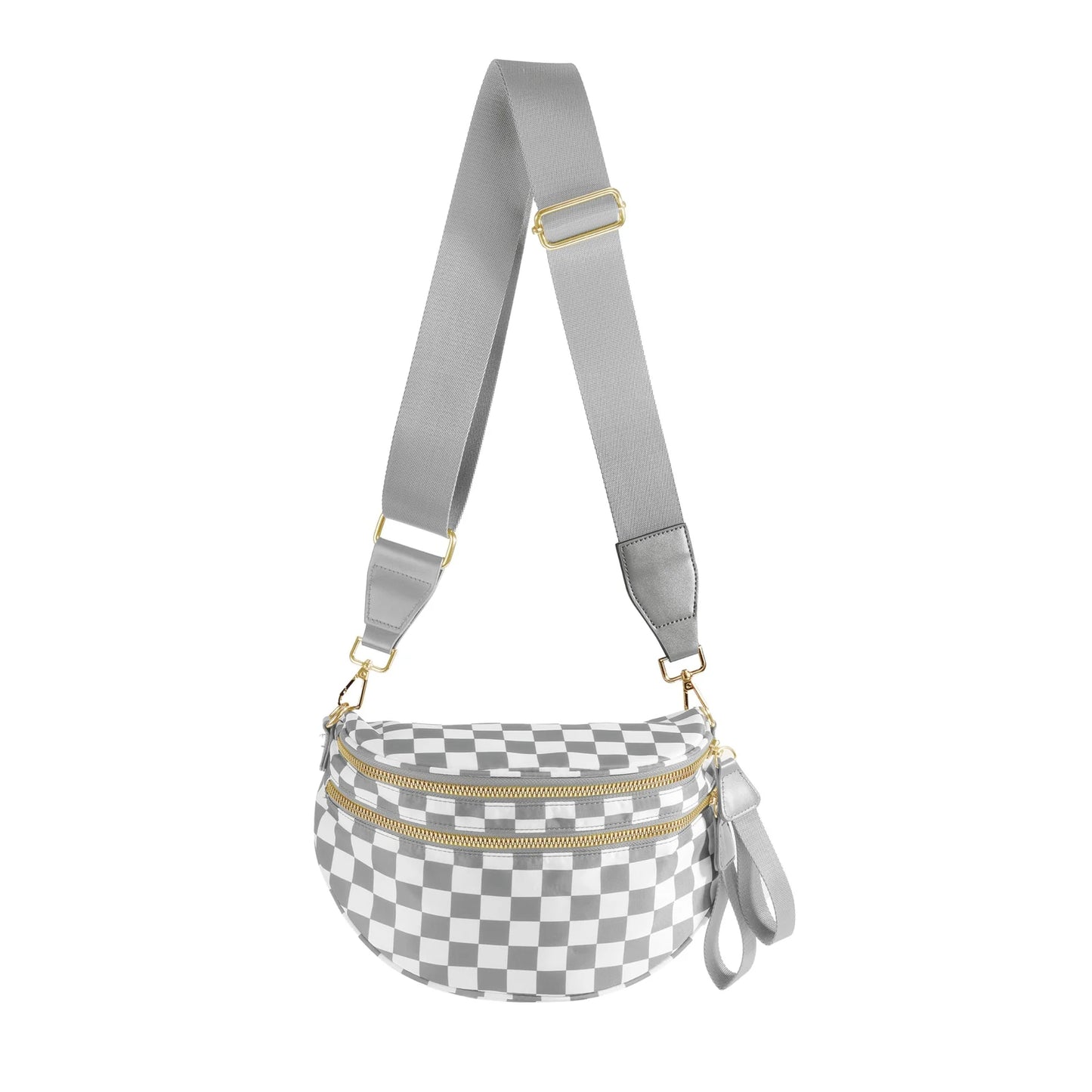 DOYOGI Black and White Checkered Spacious Bum Bag Crossbody Bags for Women Nylon Travel essentials Shoulder Bag Lady Light Bag