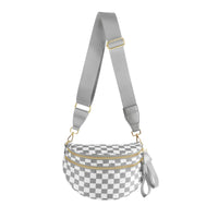 DOYOGI Black and White Checkered Spacious Bum Bag Crossbody Bags for Women Nylon Travel essentials Shoulder Bag Lady Light Bag