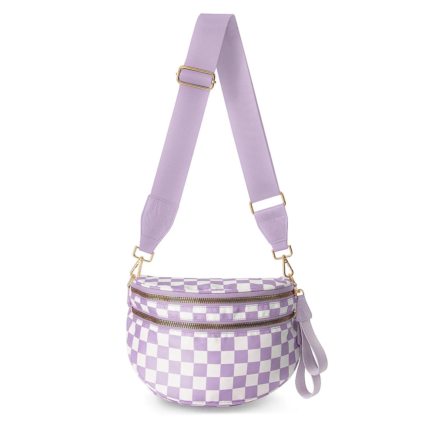 DOYOGI Black and White Checkered Spacious Bum Bag Crossbody Bags for Women Nylon Travel essentials Shoulder Bag Lady Light Bag