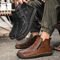 New Mens Genuine Leather Shoes Luxury Slip on Shoe Handmade Ankle Boots Comfortable Winter Fashion Mid Cut Handmade Zipper Shoes