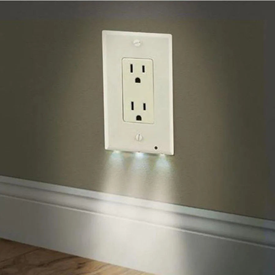 Duplex Electrical Outlet Modern Plugboard Plug-In  Electrical Receptacle Wall Plate With LED Night Lights - Auto On/Off Sensor