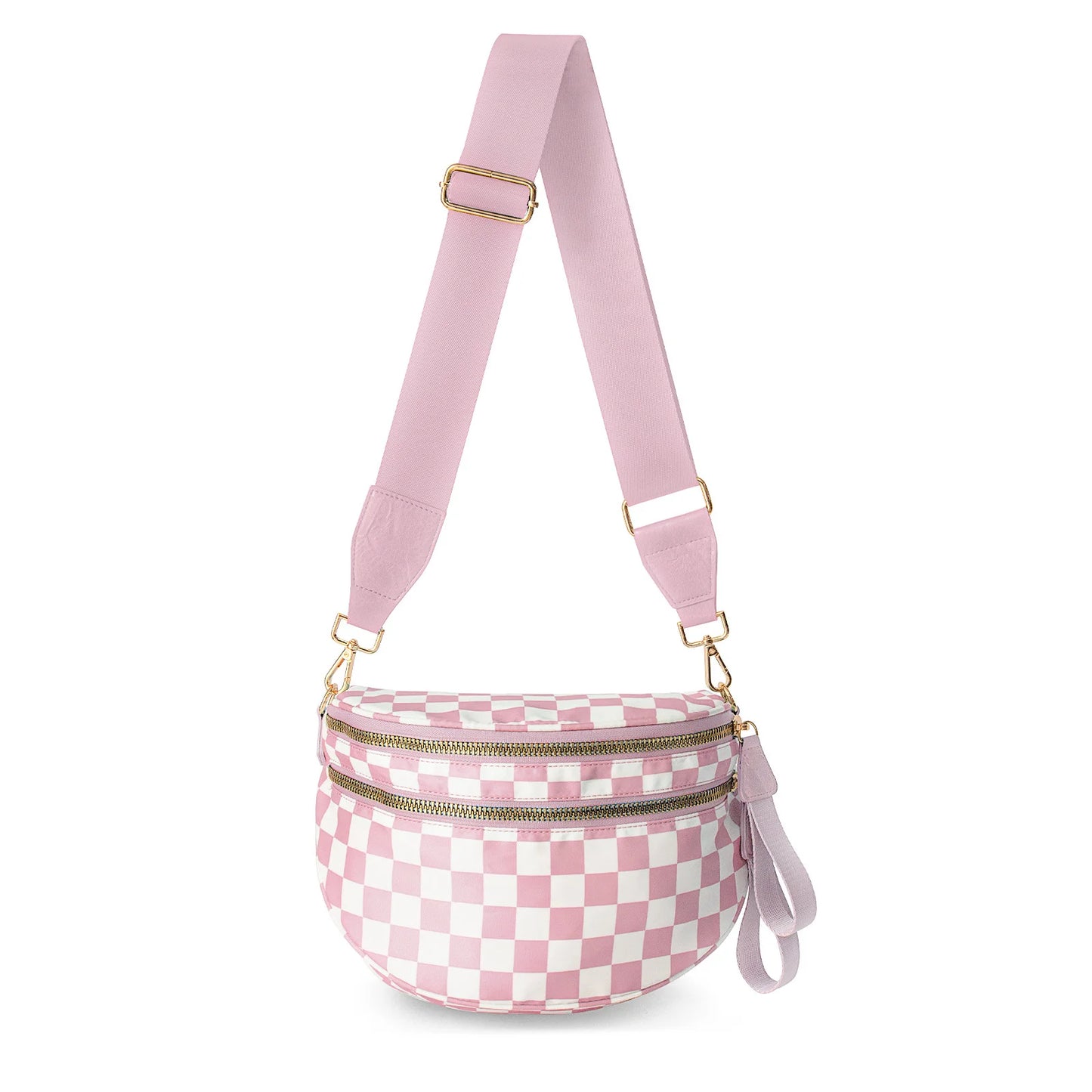 DOYOGI Black and White Checkered Spacious Bum Bag Crossbody Bags for Women Nylon Travel essentials Shoulder Bag Lady Light Bag