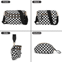 DOYOGI Black and White Checkered Spacious Bum Bag Crossbody Bags for Women Nylon Travel essentials Shoulder Bag Lady Light Bag