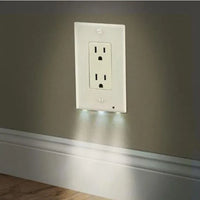 Duplex Electrical Outlet Modern Plugboard Plug-In  Electrical Receptacle Wall Plate With LED Night Lights - Auto On/Off Sensor