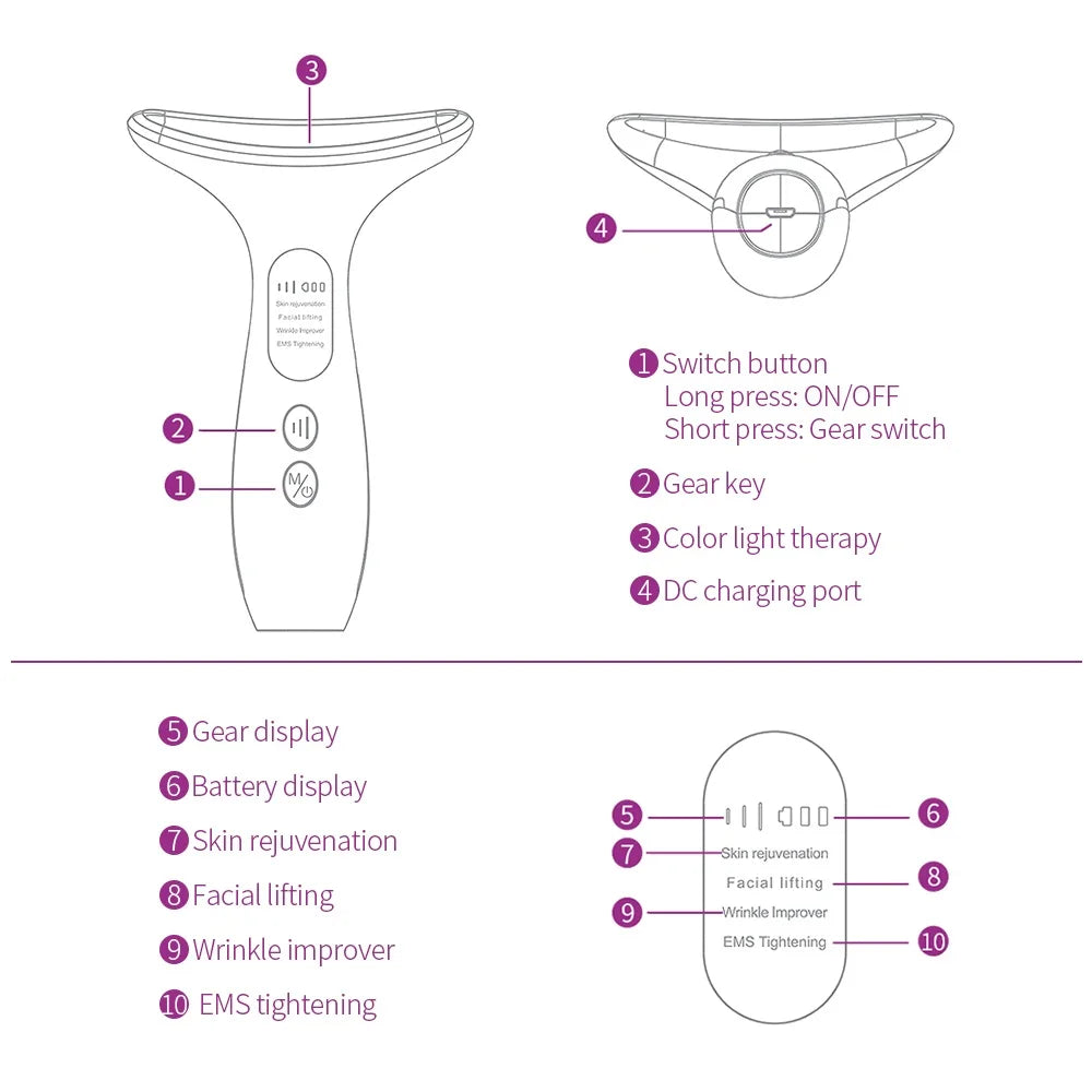 Neck Face Lifting Massager Face V Line Chin Lift Up Double Chin Remover Anti Neck Wrinkle 3 Colors LED Facial Neck Beauty Device