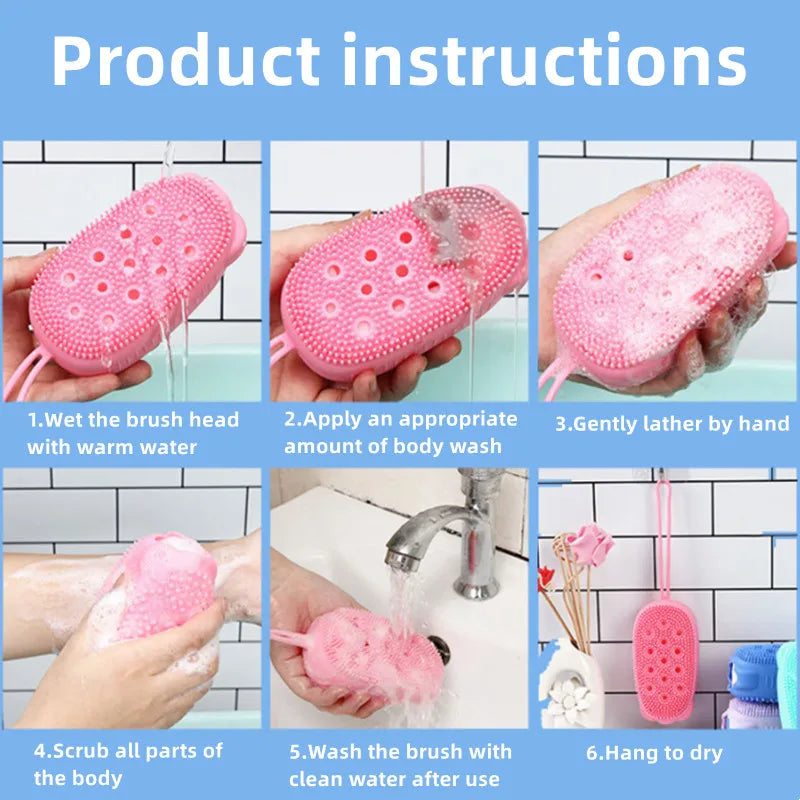 Double Side Silicone Bubble Bath Body Brush with Soap Storage Sponge Massage Scalp Scrubber Skin Clean Shower Exfoliating Mitt