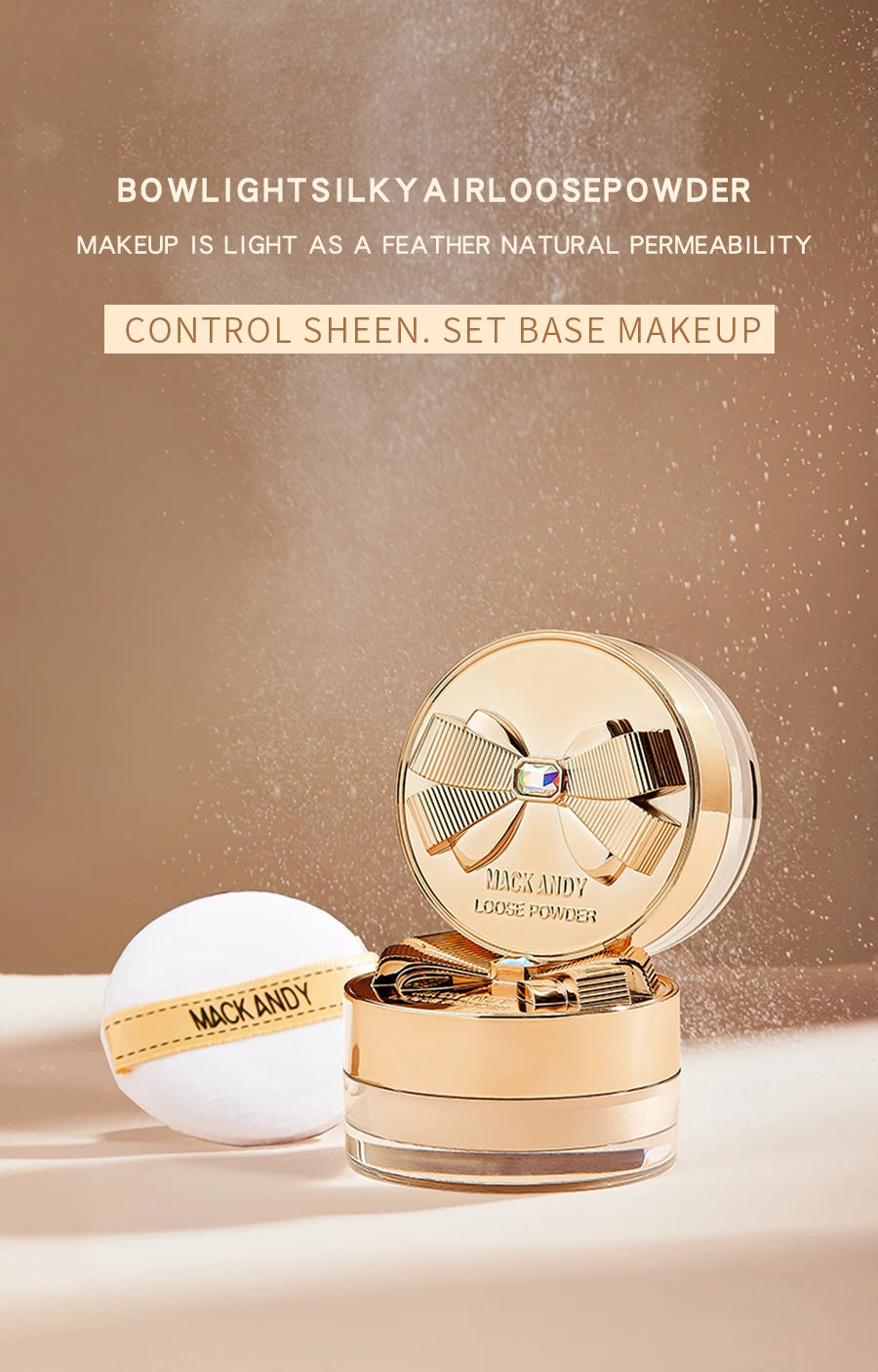 MACKANDY Original Silky Loose Powder Foundation, Lightweight Mineral Loose Powder Makeup Buildable Coverage, Talc Free, Vegan