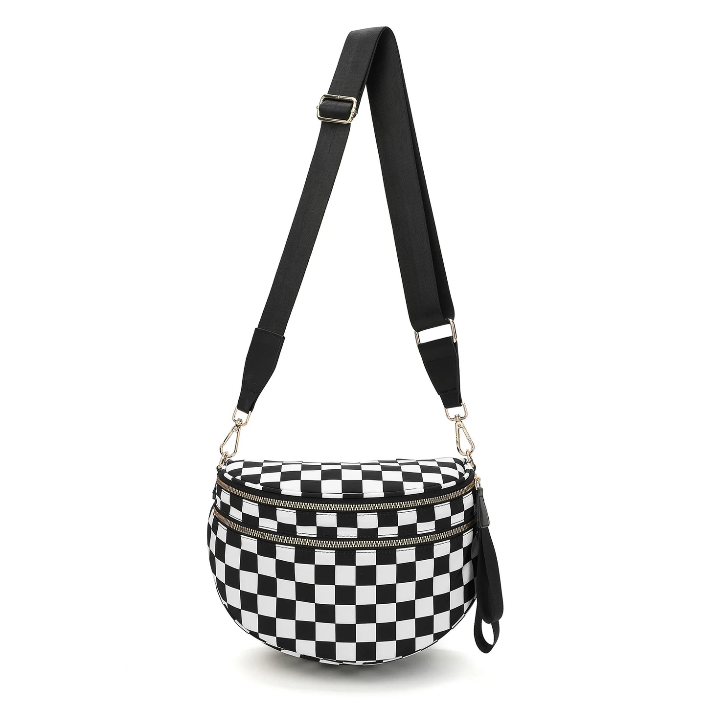 DOYOGI Black and White Checkered Spacious Bum Bag Crossbody Bags for Women Nylon Travel essentials Shoulder Bag Lady Light Bag