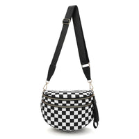DOYOGI Black and White Checkered Spacious Bum Bag Crossbody Bags for Women Nylon Travel essentials Shoulder Bag Lady Light Bag