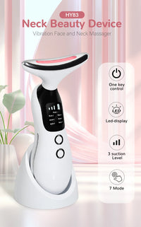 Neck Facial Massager Face Sculpting Tool with Rechargeable Base Microcurrent Beauty Device 7 Color LED Vibration for Skin Care