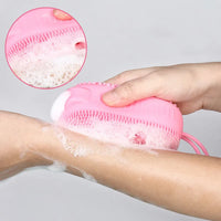 Double Side Silicone Bubble Bath Body Brush with Soap Storage Sponge Massage Scalp Scrubber Skin Clean Shower Exfoliating Mitt
