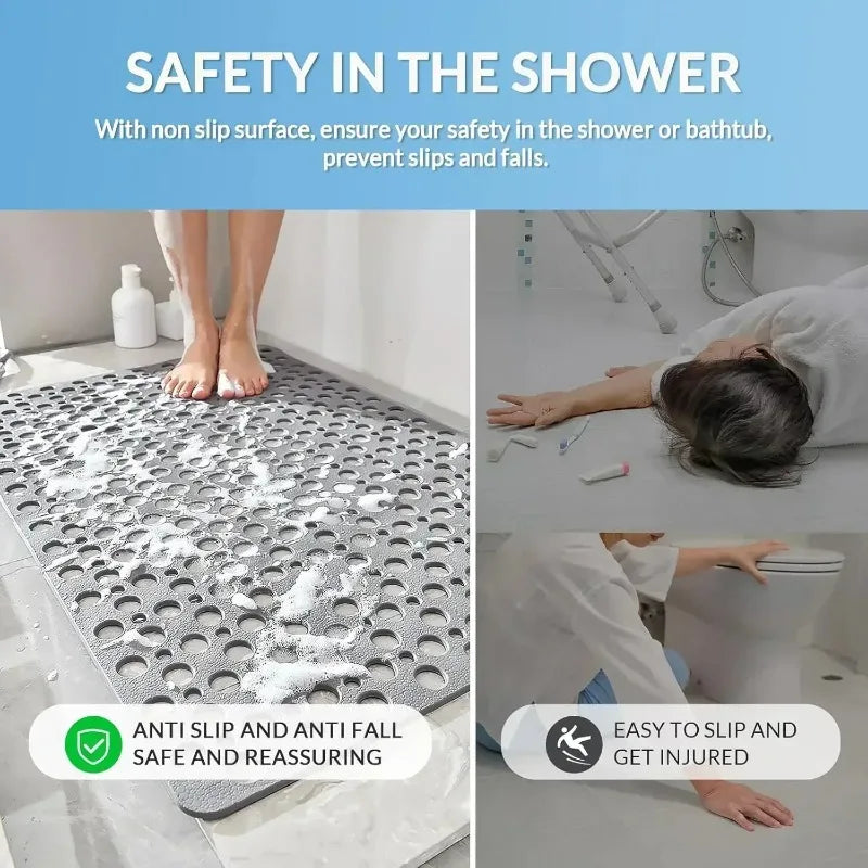 Square Non-slip Bathroom Mat with Suction Cup and Round Hole Design Shower Anti-fall Household Shower Massage Quick Drainage Mat