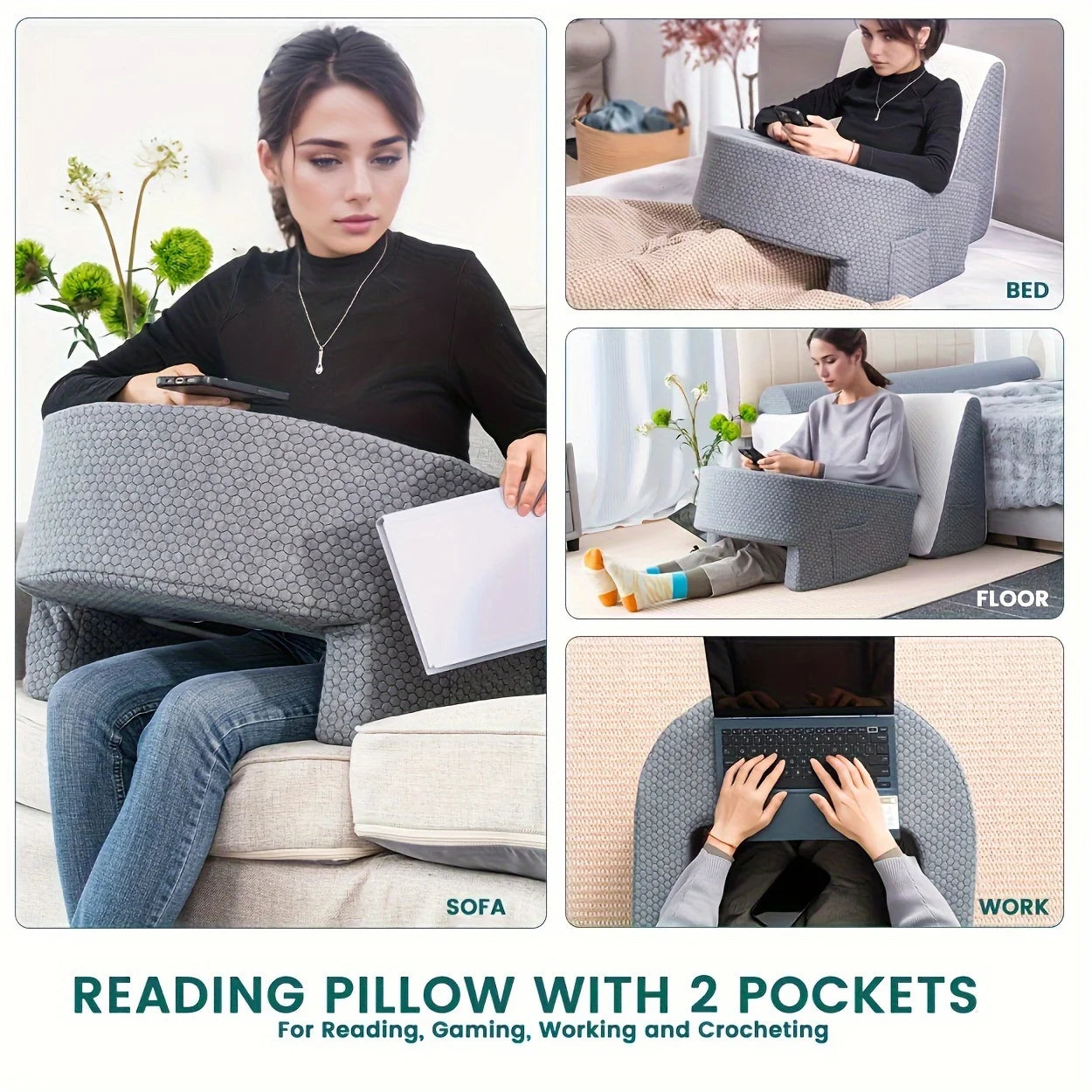 Reading Pillow for Gaming, Extra Large Arm Rest Pillow for Adult, Memory Foam Bed Rest Pillow for Reading, Working,with Rem，1 PC