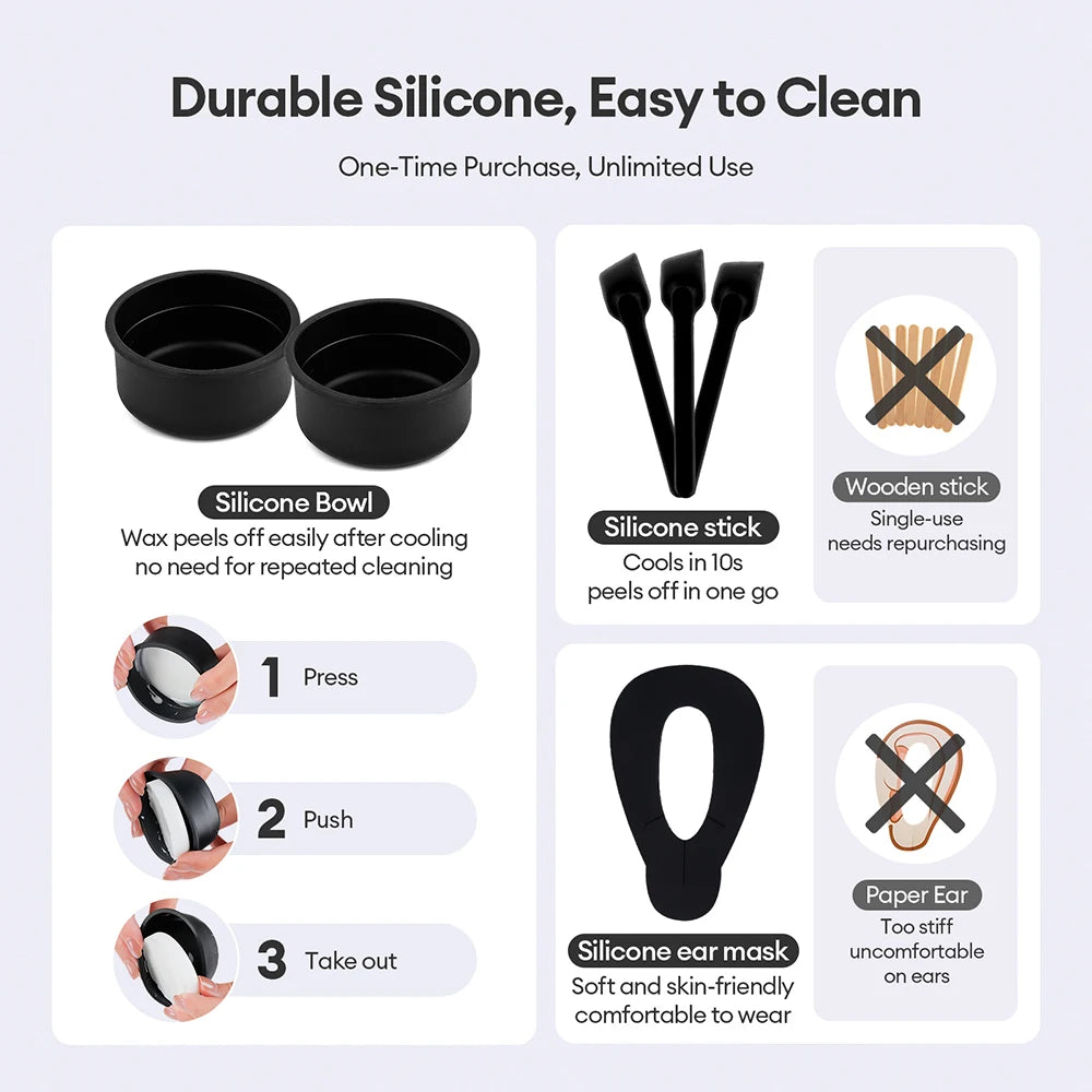 Mini Wax Heater Machine 40g Silicone Bowl Wax Warmer Nose Ear Hair Removal Waxing Kit Wax Bean Wax Heating Melting Pot Melter