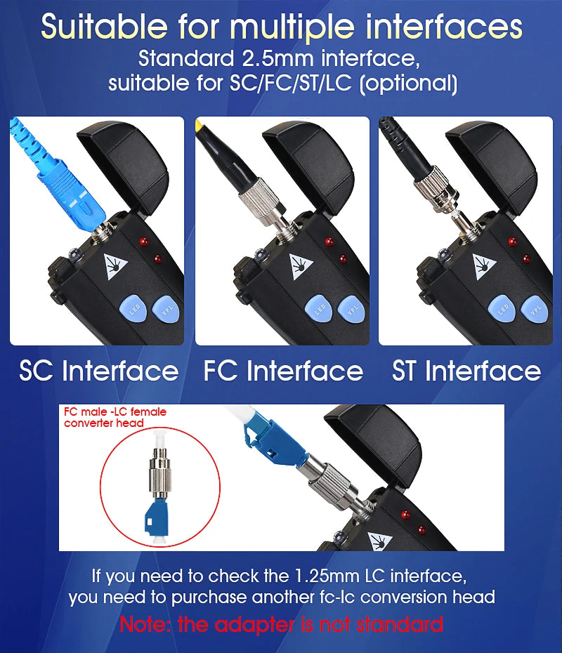 COMPTYCO FTTH Mini Visual Fault Locator 1/10/20/30/50mW Rechargeable VFL Fiber Optic Cable Tester SC/FC/ST 2.5mm Interface
