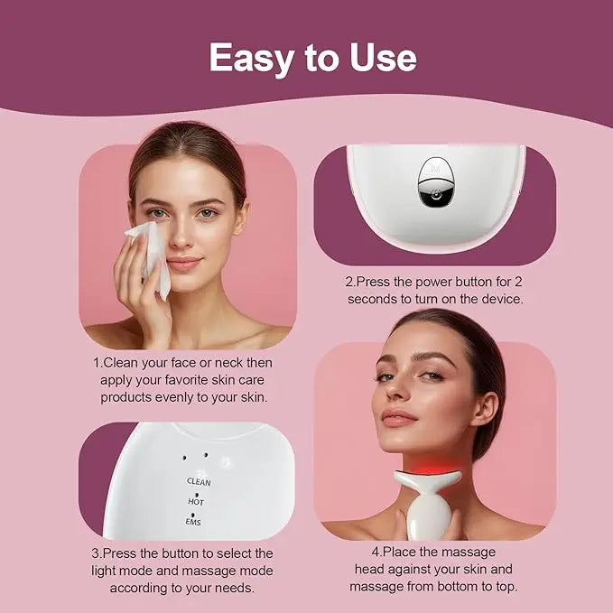 Facial and neck massager: women's red light therapy, skin lifting beauty device, 7-in-1 LED facial sculpting tool, suitable for