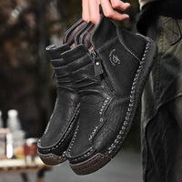 New Mens Genuine Leather Shoes Luxury Slip on Shoe Handmade Ankle Boots Comfortable Winter Fashion Mid Cut Handmade Zipper Shoes