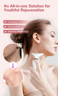 Neck Facial Massager Face Sculpting Tool with Rechargeable Base Microcurrent Beauty Device 7 Color LED Vibration for Skin Care