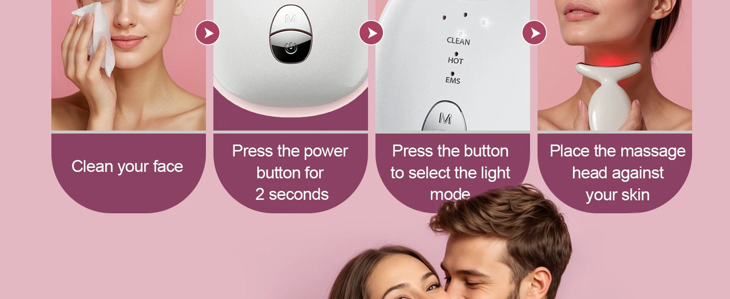 Facial and neck massager: women's red light therapy, skin lifting beauty device, 7-in-1 LED facial sculpting tool, suitable for