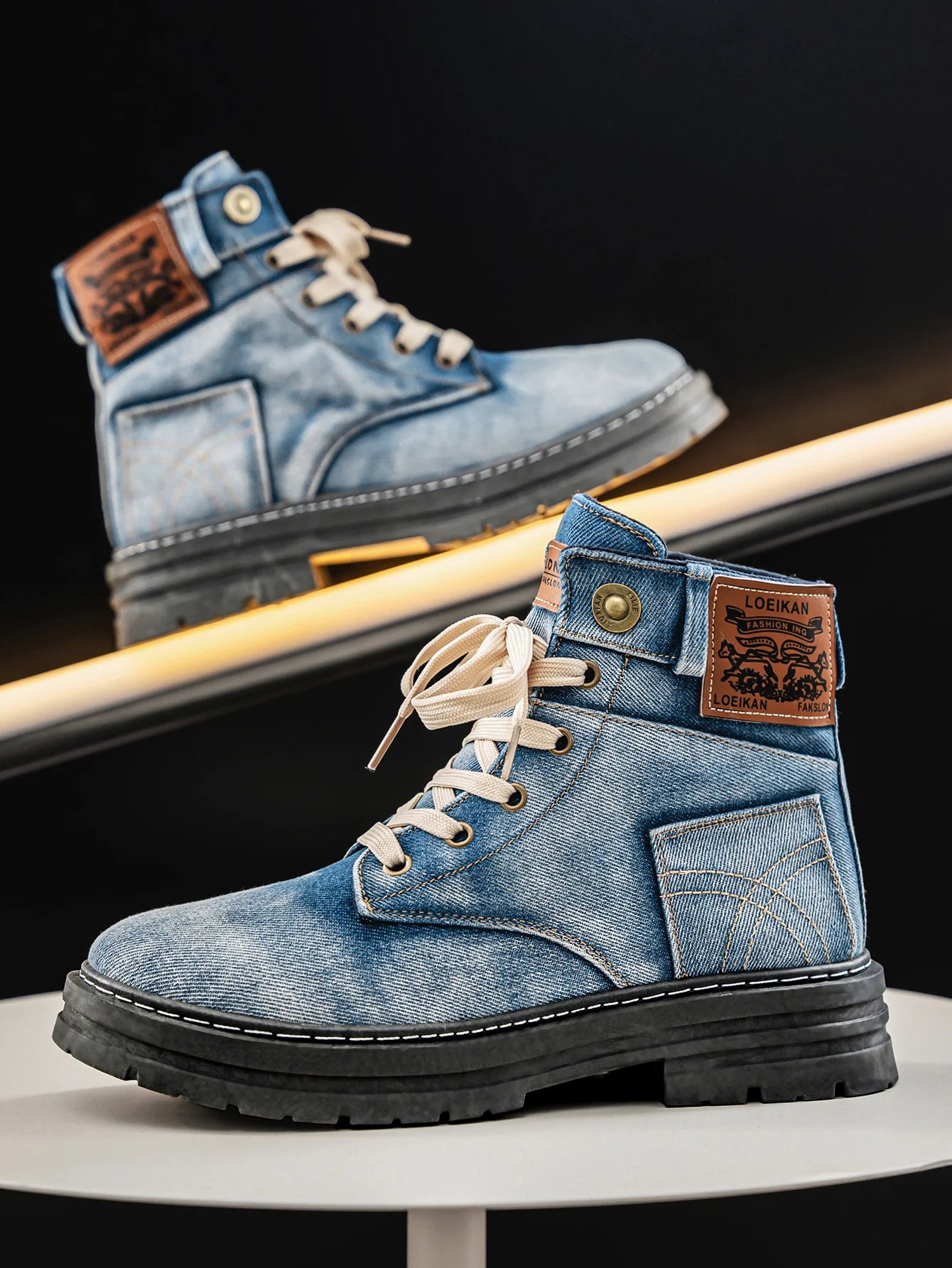 Men's high top denim boots, casual sports shoes, trendy and fashionable men's boots