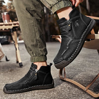 New Mens Genuine Leather Shoes Luxury Slip on Shoe Handmade Ankle Boots Comfortable Winter Fashion Mid Cut Handmade Zipper Shoes