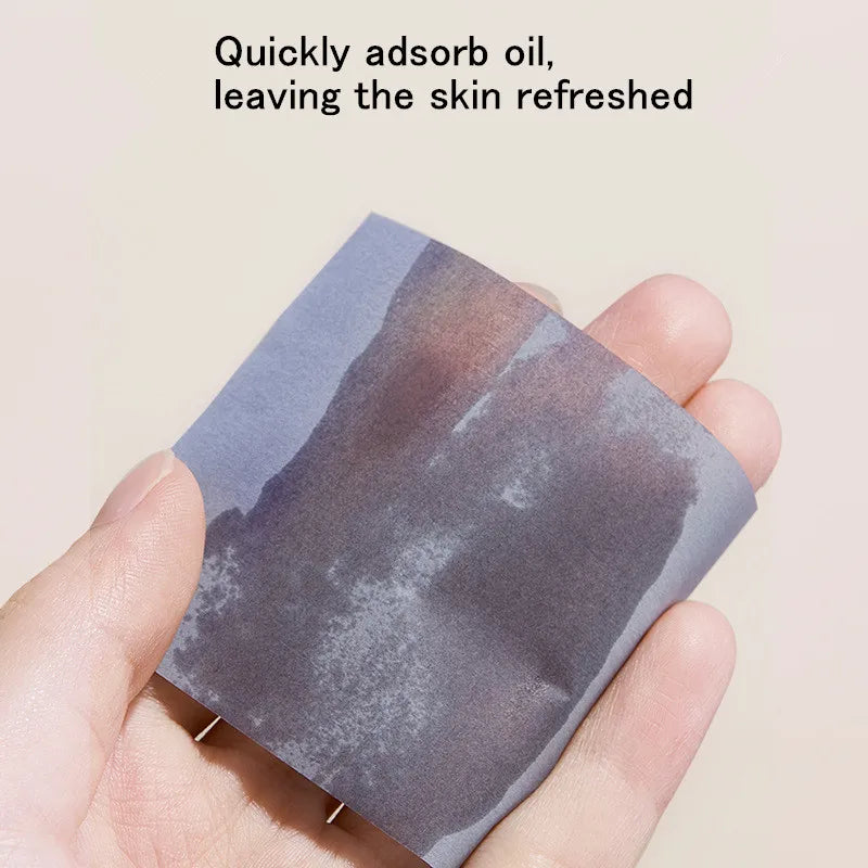 100 Sheets Bamboo Charcoal Oil Absorbing Paper Portable Powder Puff Mirror Facial Refreshing Oil Control Makeup Setting Sponge