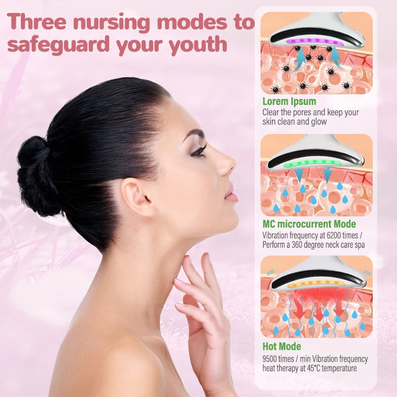 Neck Facial Massager Face Sculpting Tool with Rechargeable Base Microcurrent Beauty Device 7 Color LED Vibration for Skin Care