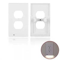 Duplex Electrical Outlet Modern Plugboard Plug-In  Electrical Receptacle Wall Plate With LED Night Lights - Auto On/Off Sensor