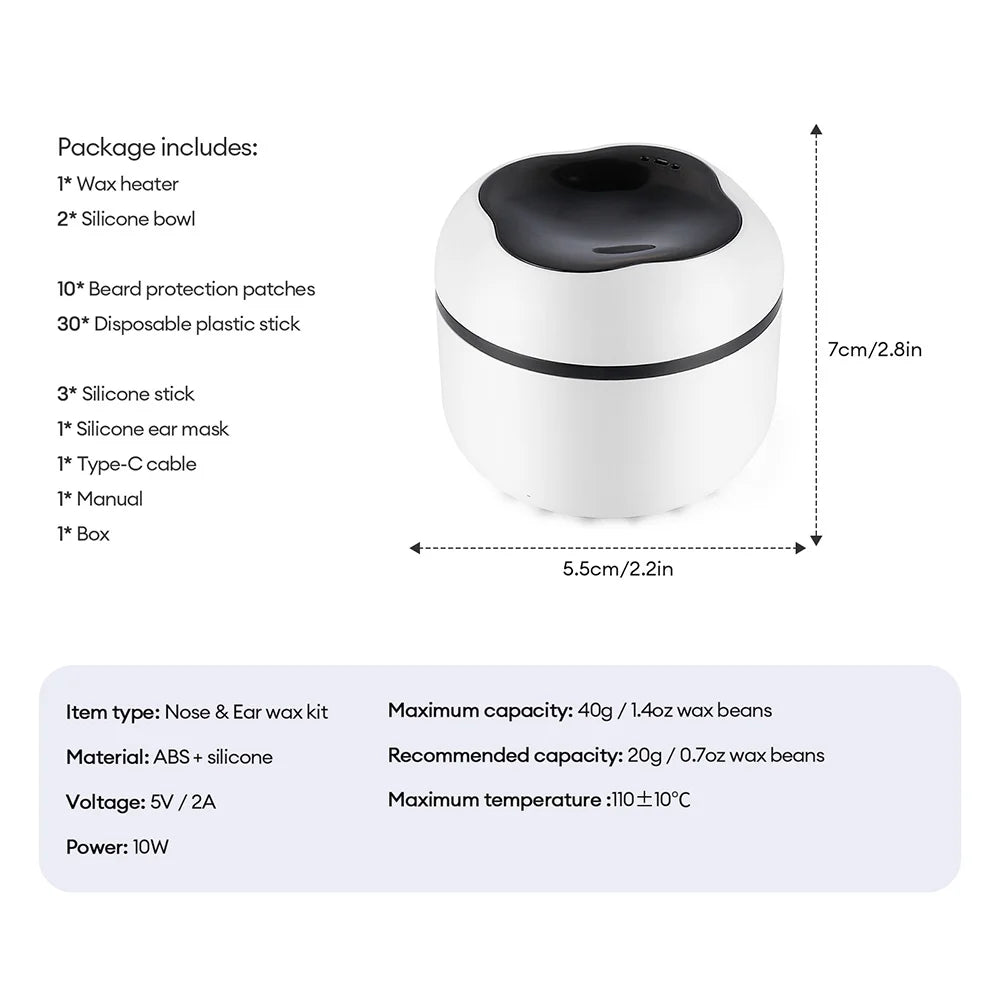 Mini Wax Heater Machine 40g Silicone Bowl Wax Warmer Nose Ear Hair Removal Waxing Kit Wax Bean Wax Heating Melting Pot Melter