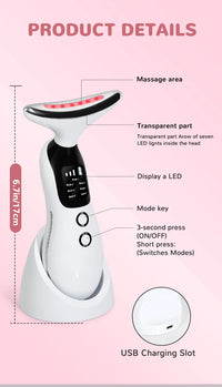 Neck Facial Massager Face Sculpting Tool with Rechargeable Base Microcurrent Beauty Device 7 Color LED Vibration for Skin Care