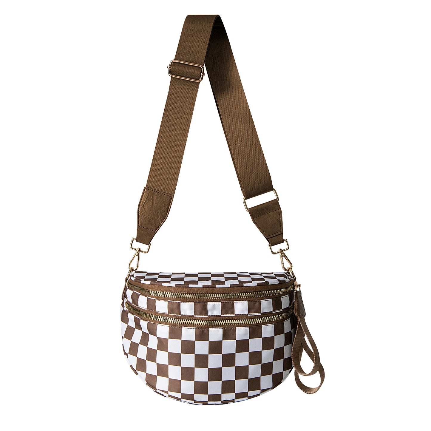 DOYOGI Black and White Checkered Spacious Bum Bag Crossbody Bags for Women Nylon Travel essentials Shoulder Bag Lady Light Bag
