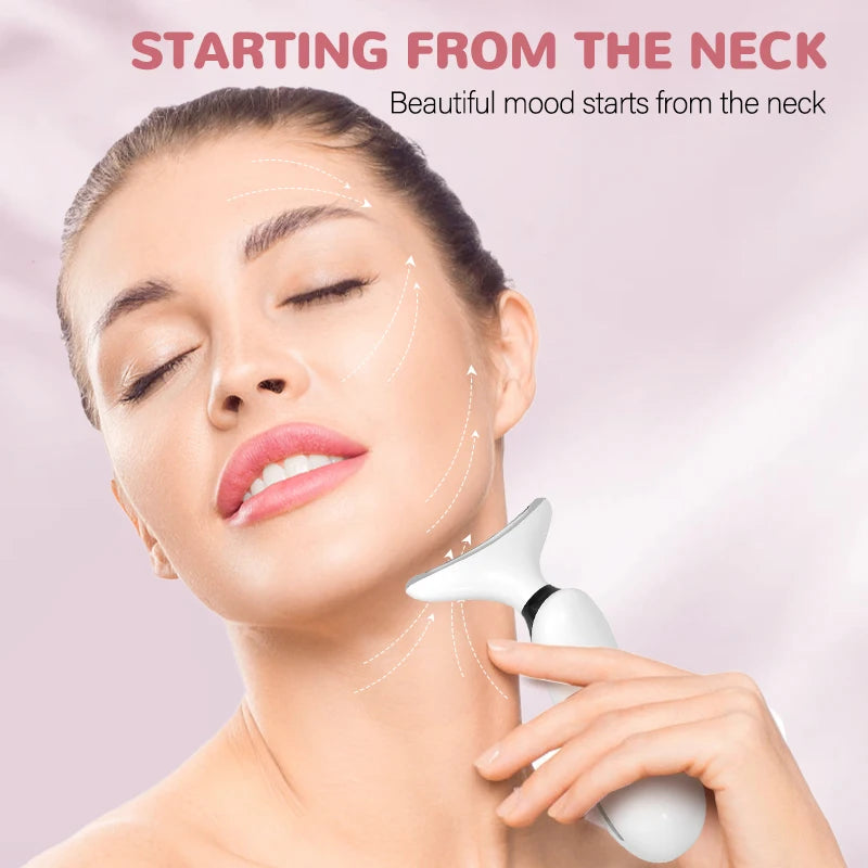 Neck Facial Massager Face Sculpting Tool with Rechargeable Base Microcurrent Beauty Device 7 Color LED Vibration for Skin Care