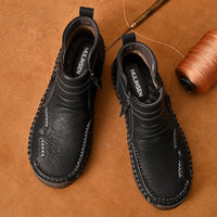 New Mens Genuine Leather Shoes Luxury Slip on Shoe Handmade Ankle Boots Comfortable Winter Fashion Mid Cut Handmade Zipper Shoes