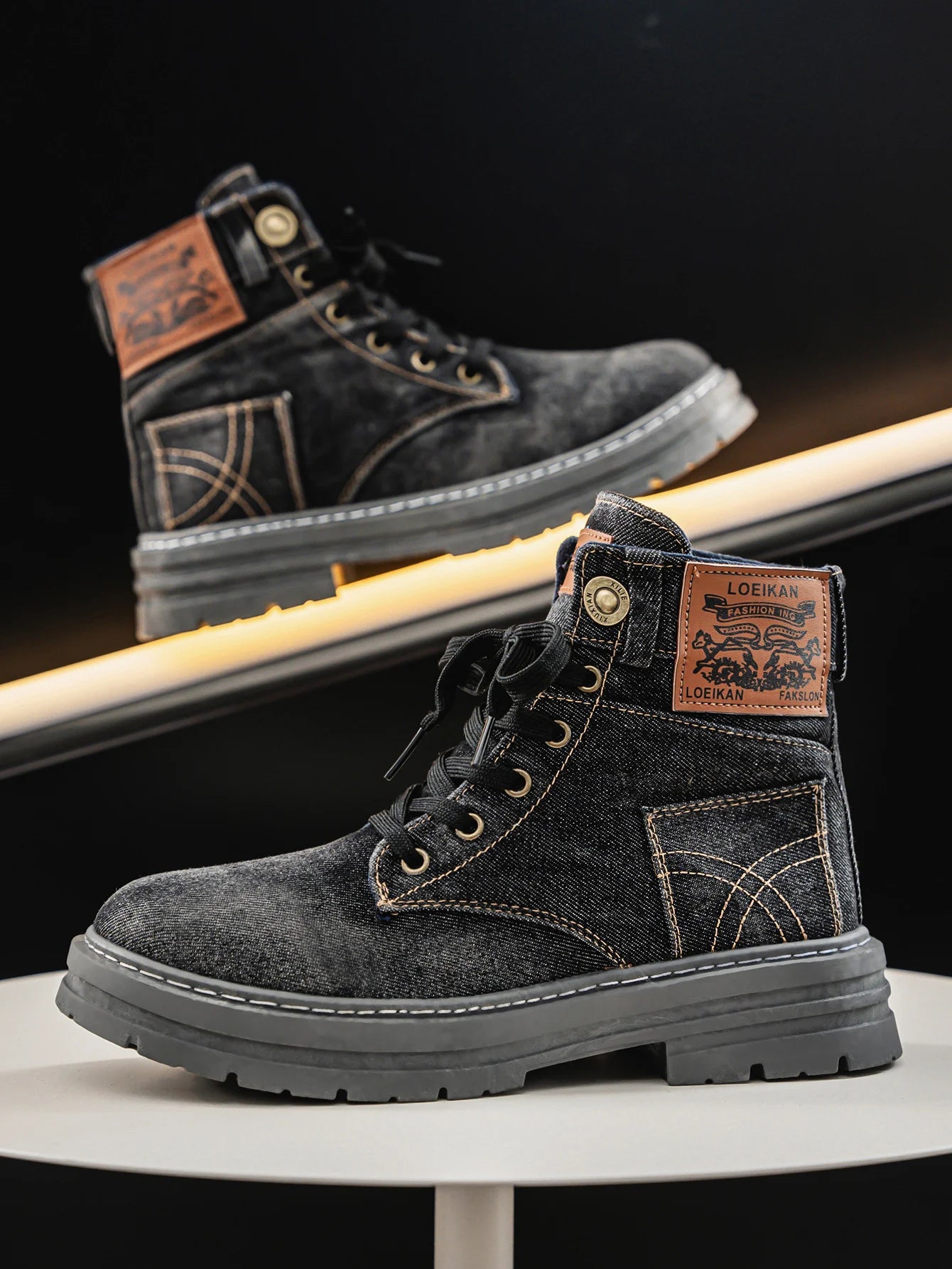 Men's high top denim boots, casual sports shoes, trendy and fashionable men's boots