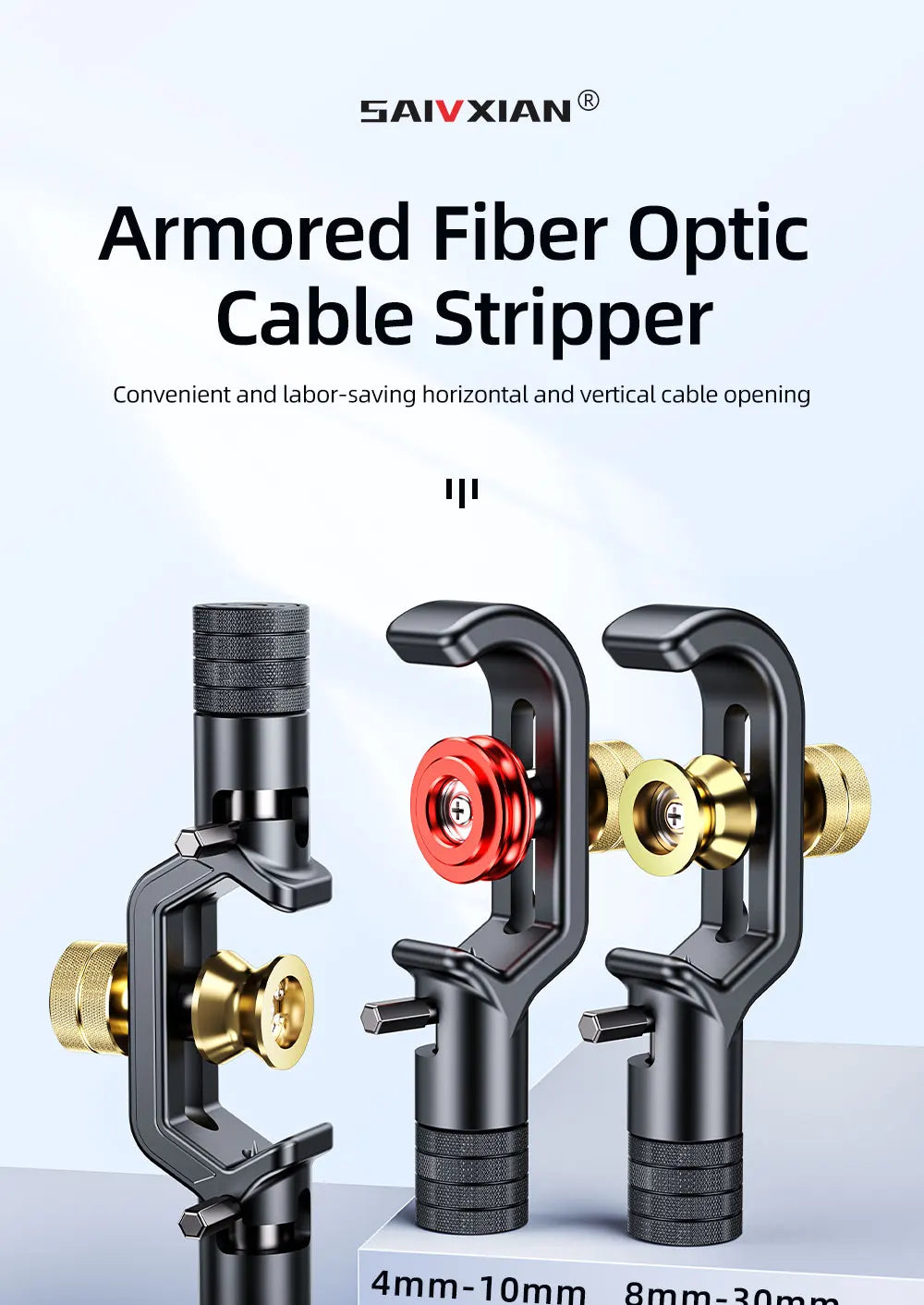 SAIVXIAN Armored Wire Stripper 4-10mm & 8-28mm Optical Cable Slitter Fiber Optic Stripping Tool Jacket Slitter Sheath Cutter