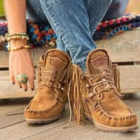 Boots Women 2024 Plus Size Tassel Short  Autumn and Winter New Flat Boots Retro Fashion Thick Sole Ankle Keep Women Boots  Goth