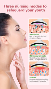 Neck Facial Massager Face Sculpting Tool with Rechargeable Base Microcurrent Beauty Device 7 Color LED Vibration for Skin Care